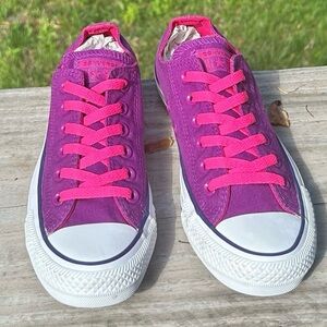Converse Purple Canvas Sneakers with Hot Pink Laces